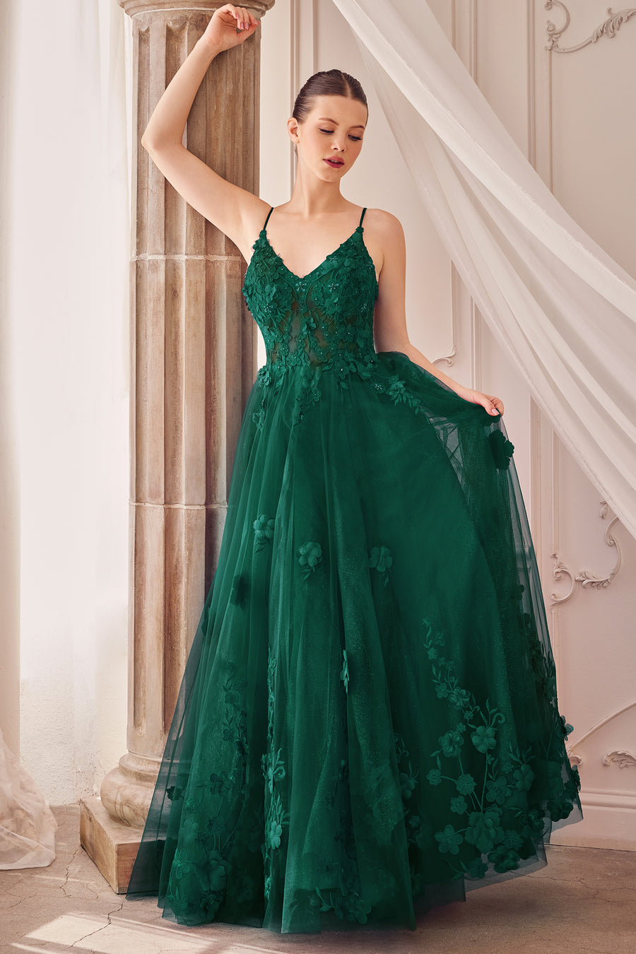 Prom Dresses Long Floral A Line Formal Prom Dress Emerald