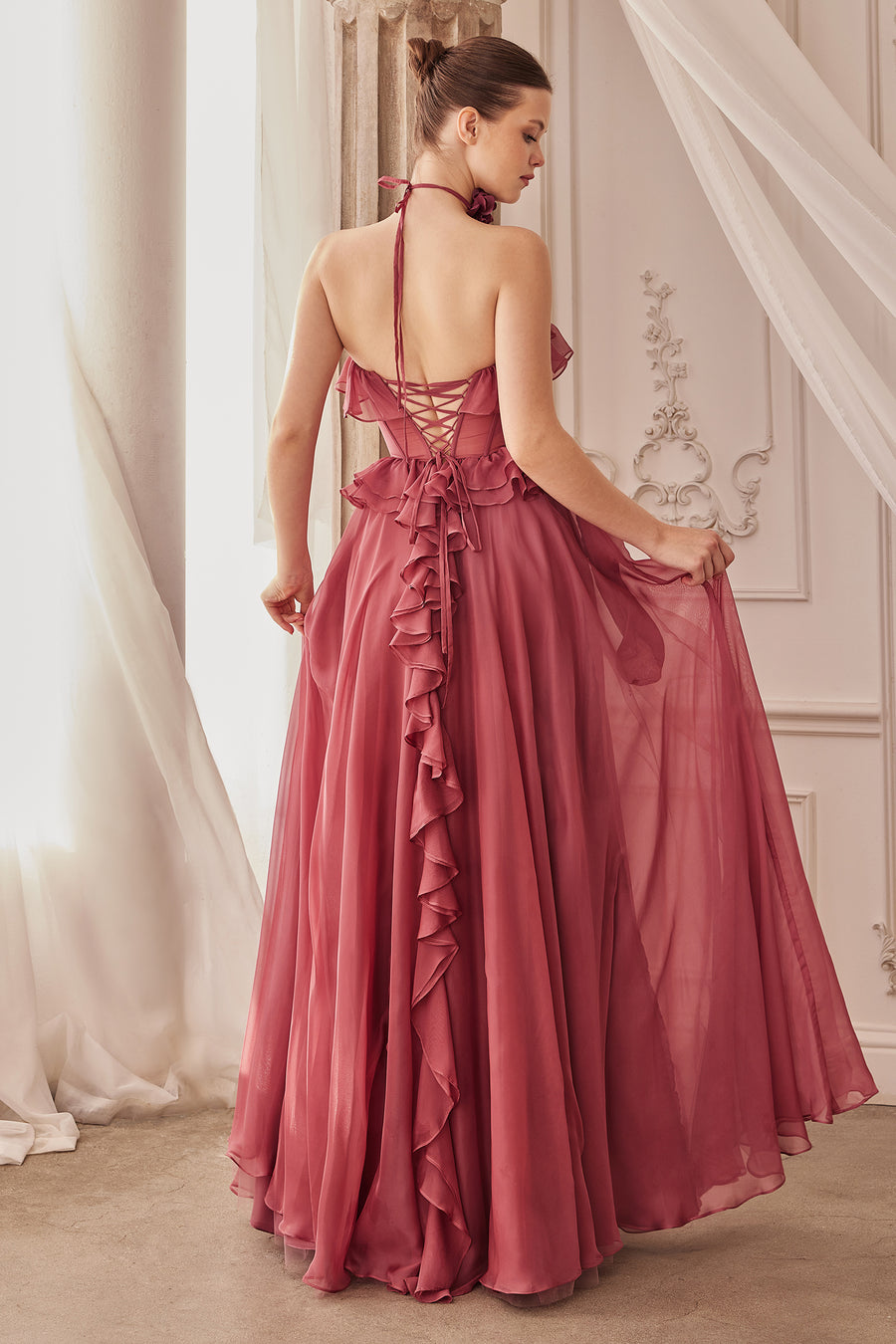 Prom Dresses Formal Prom Long Ruffle A Line Dress Rosewood