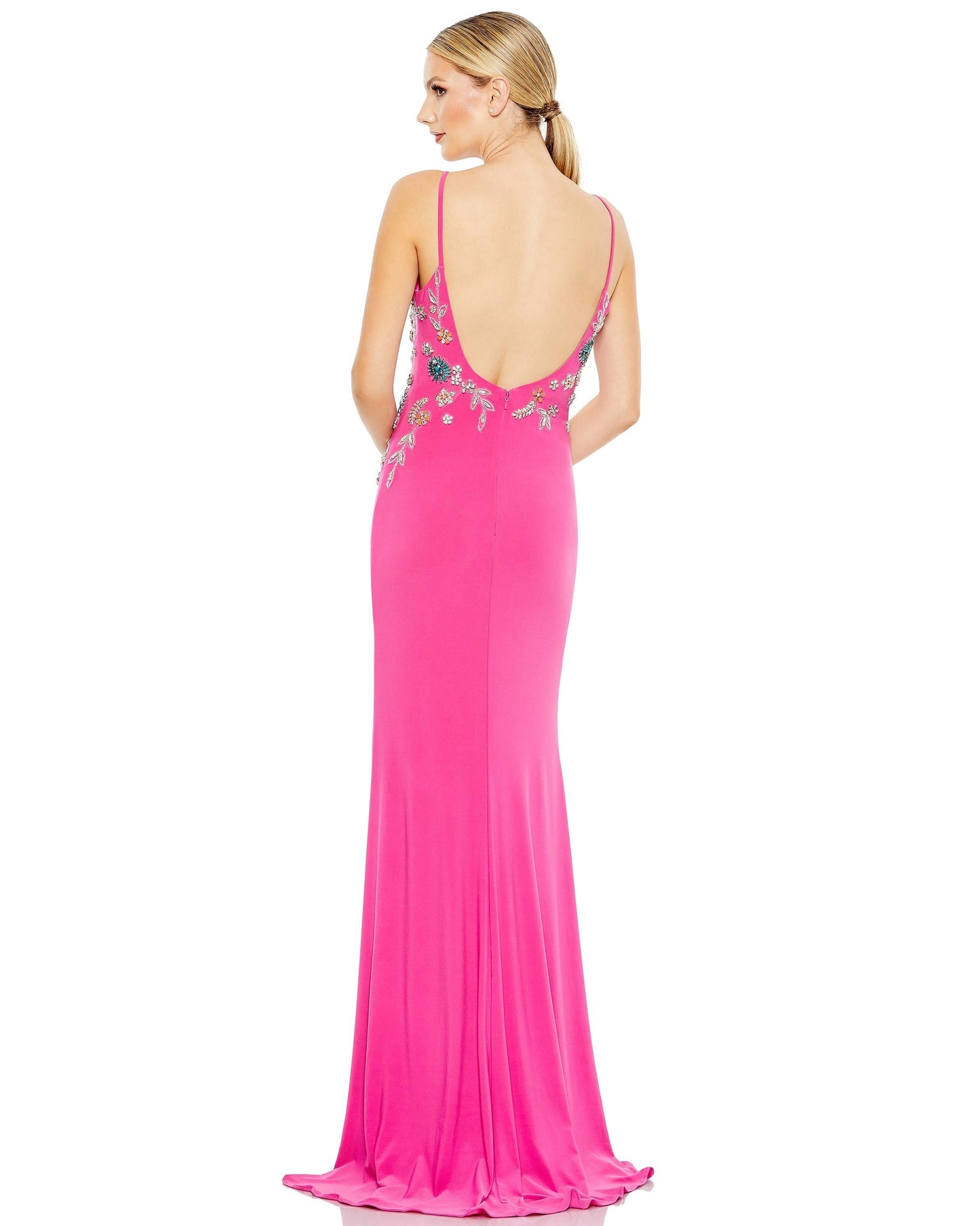 Formal Dresses Beaded Formal Long Slit Prom Gown Candy Pink