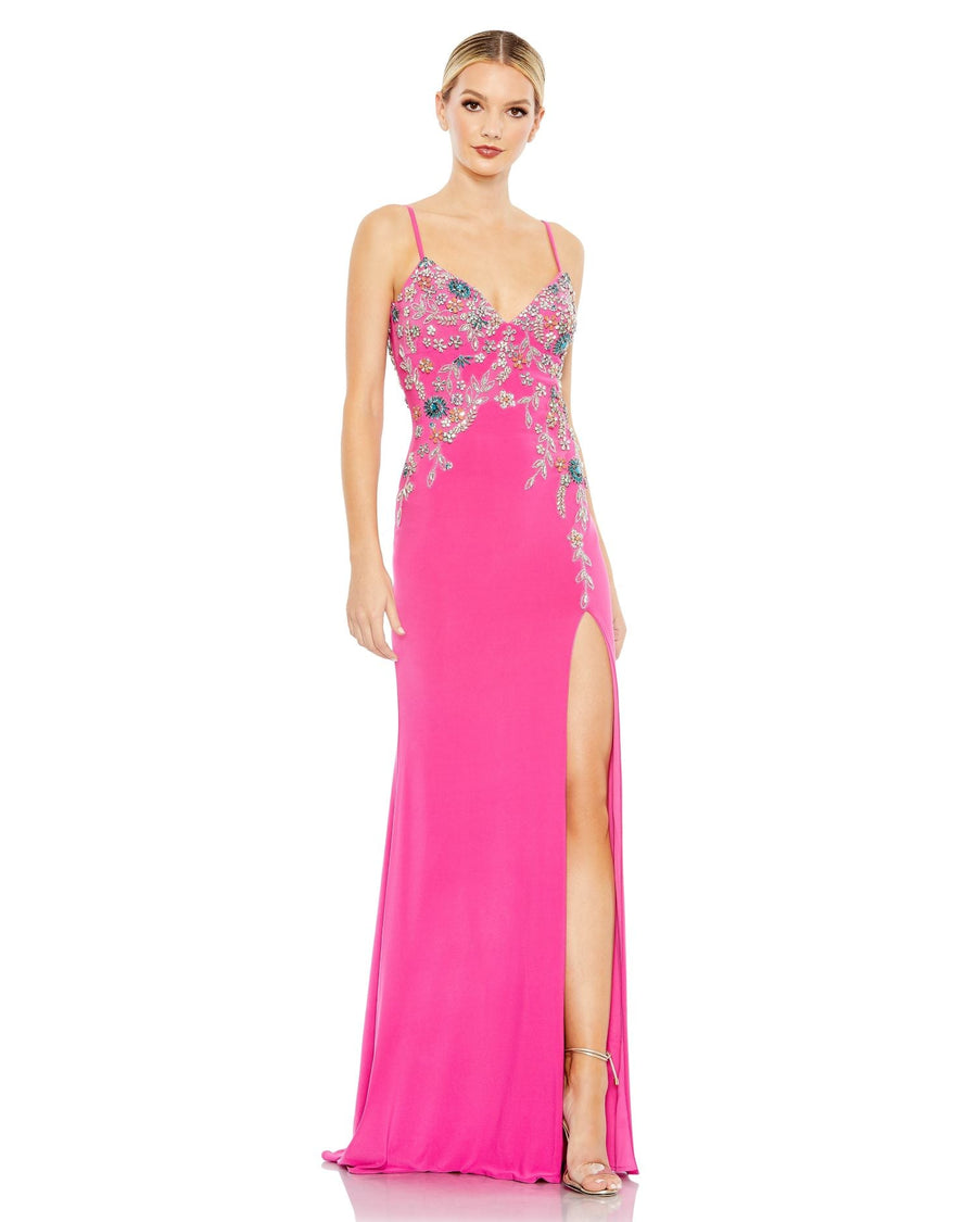 Formal Dresses Beaded Formal Long Slit Prom Gown Candy Pink