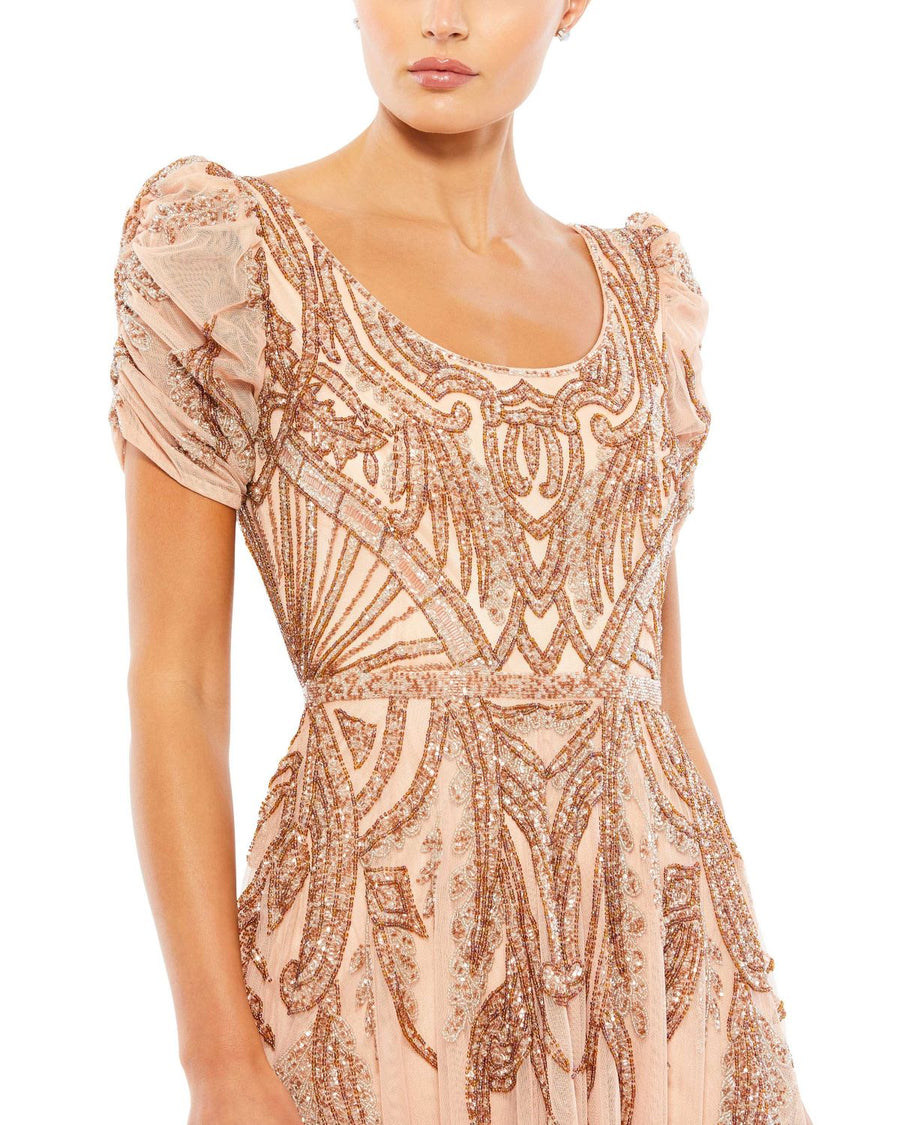 Formal Dresses Beaded A Line Tea Length Dress Apricot