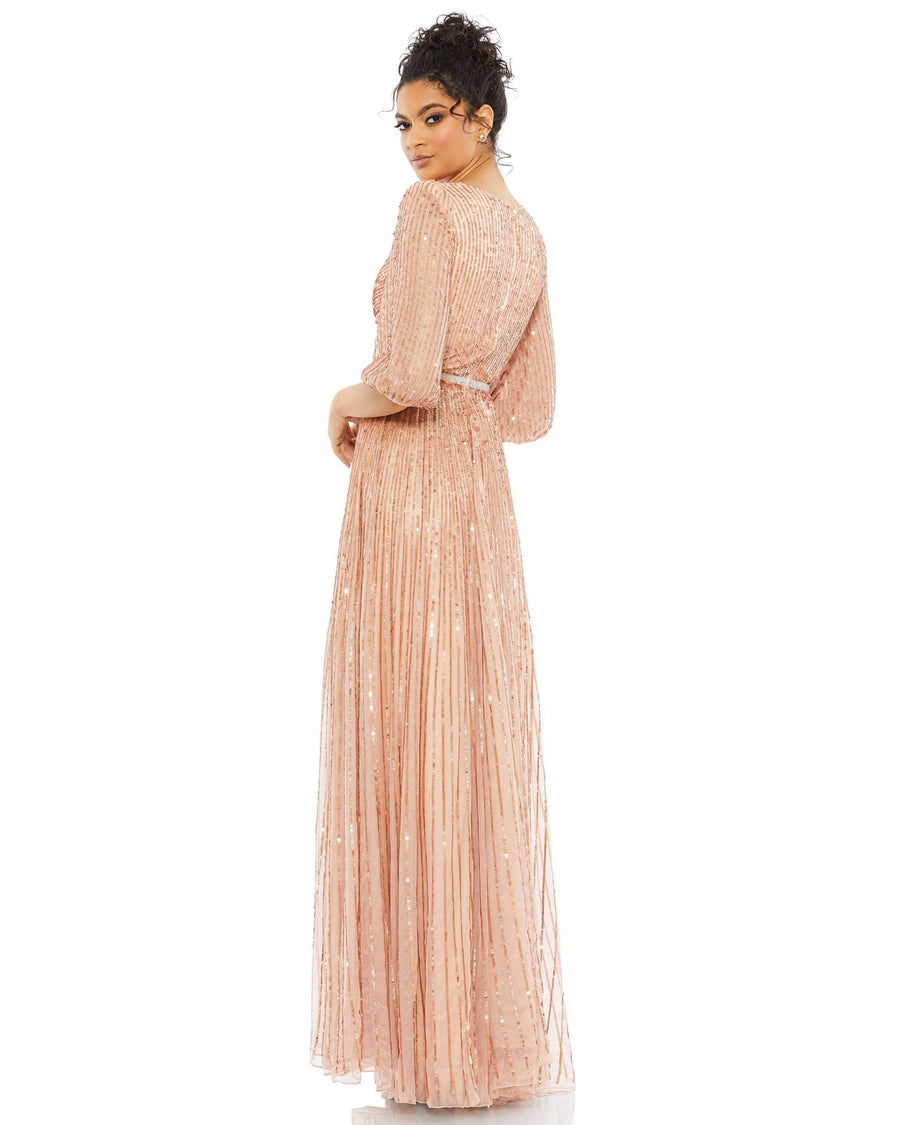 Formal Dresses Overlap Long Formal Sequins Dress Apricot