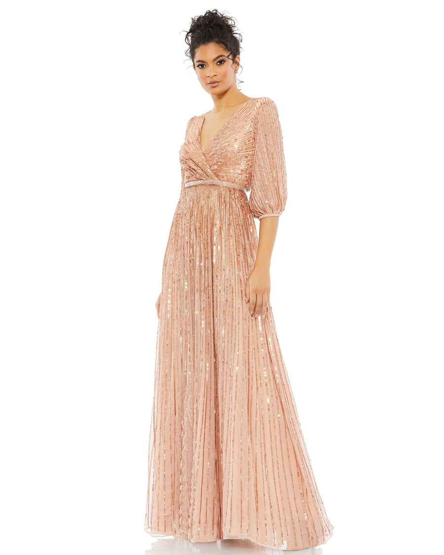 Formal Dresses Overlap Long Formal Sequins Dress Apricot