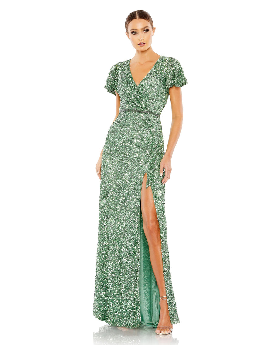 Formal Dresses Formal Draped Long Slit Gown Sage