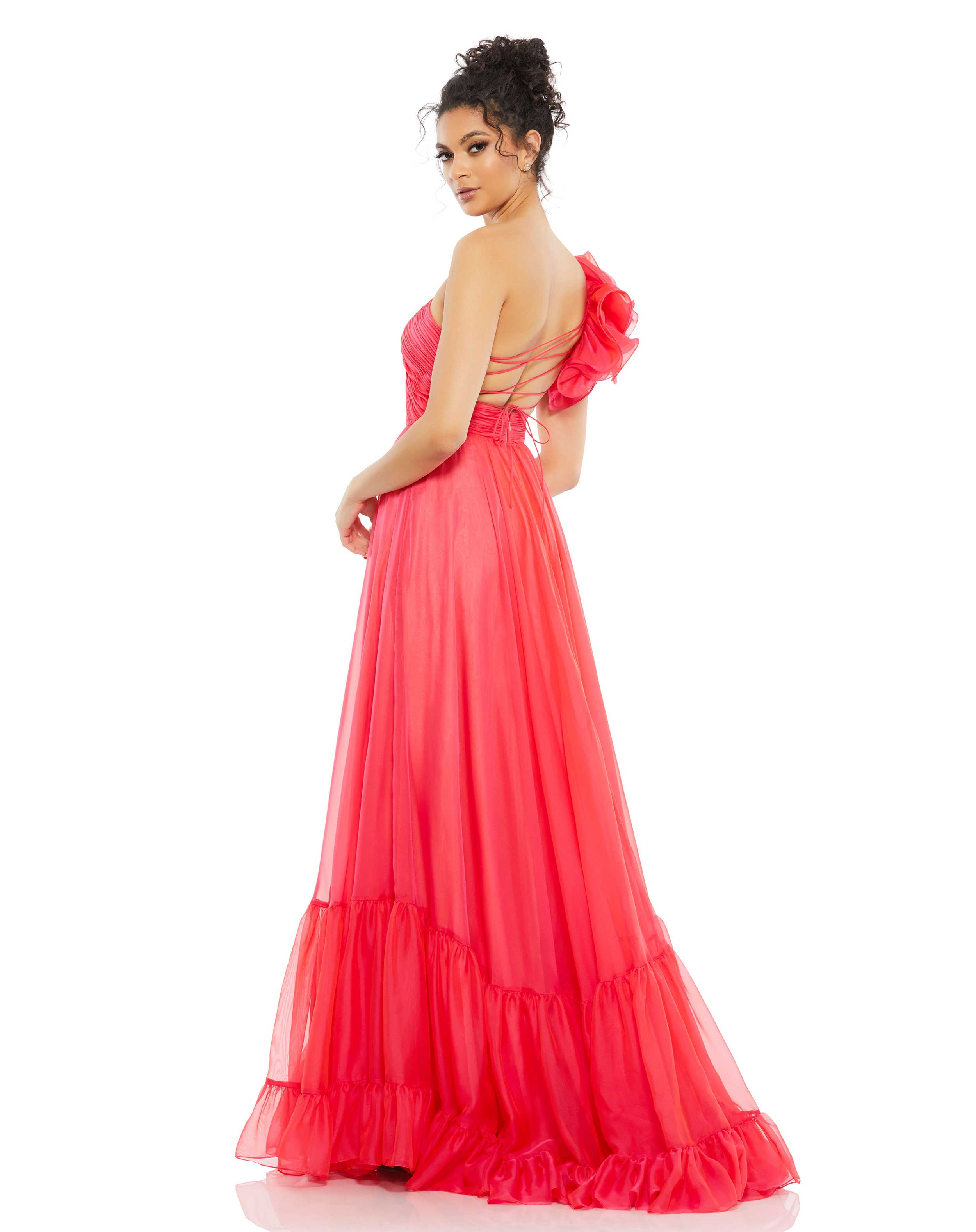 Formal Dresses Long Ruffle Tiered Strappy Back Formal Dress Hot Pink
