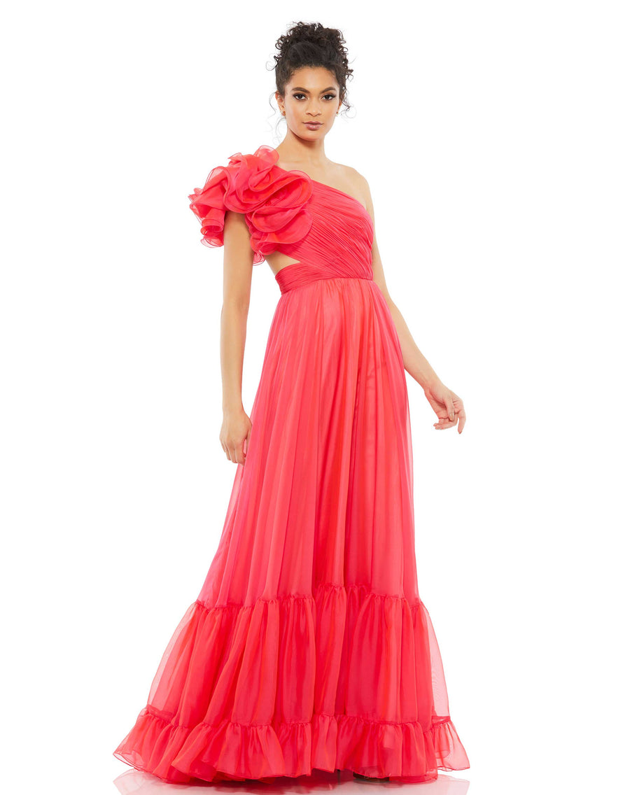 Formal Dresses Long Ruffle Tiered Strappy Back Formal Dress Hot Pink