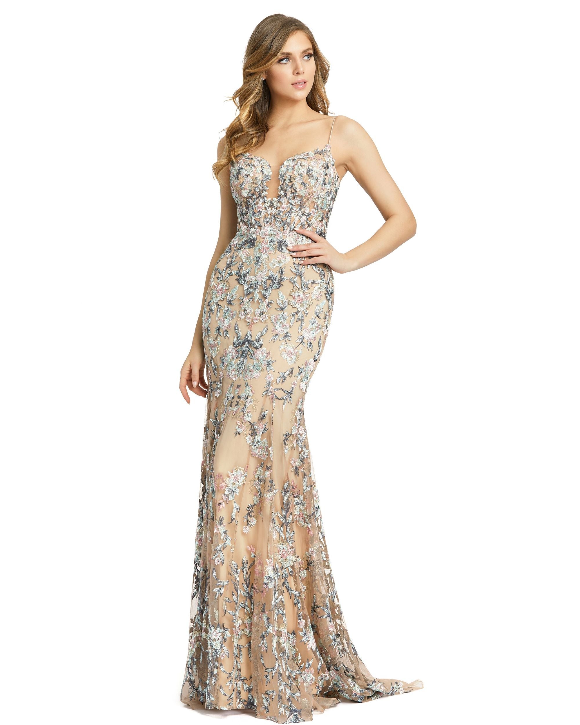 Formal Dresses Long Formal Sweep Train Gown Nude Multi