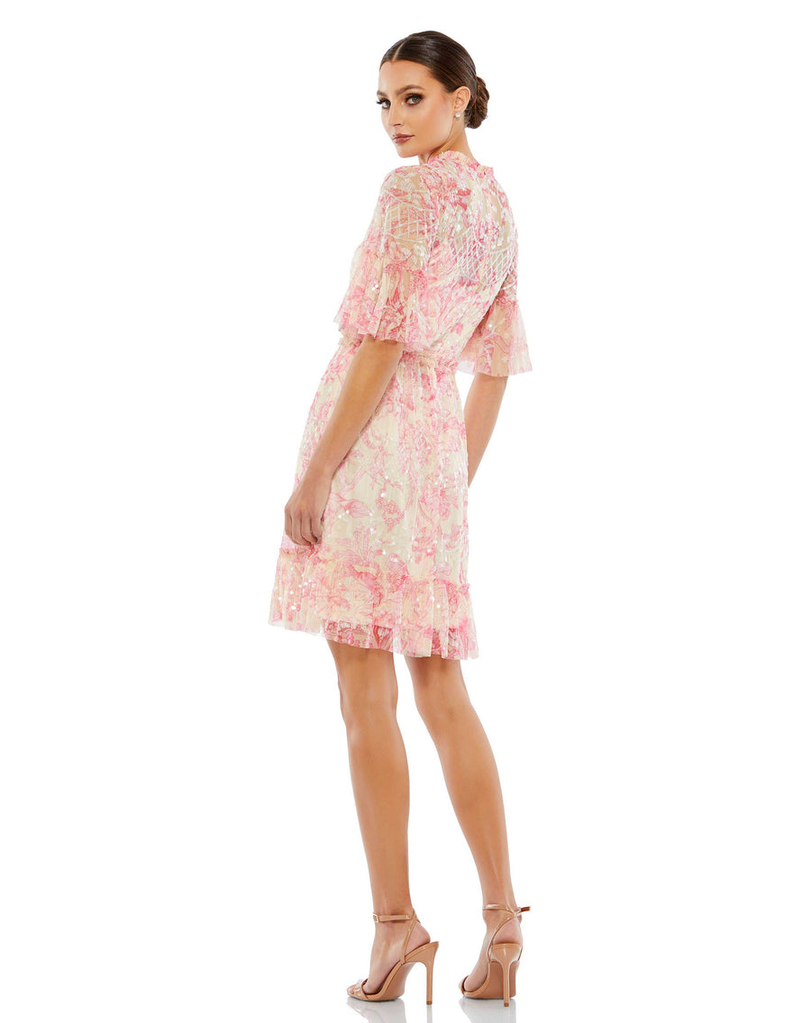 Cocktail Dresses Short Floral Print Cocktail Dress Blush Multi