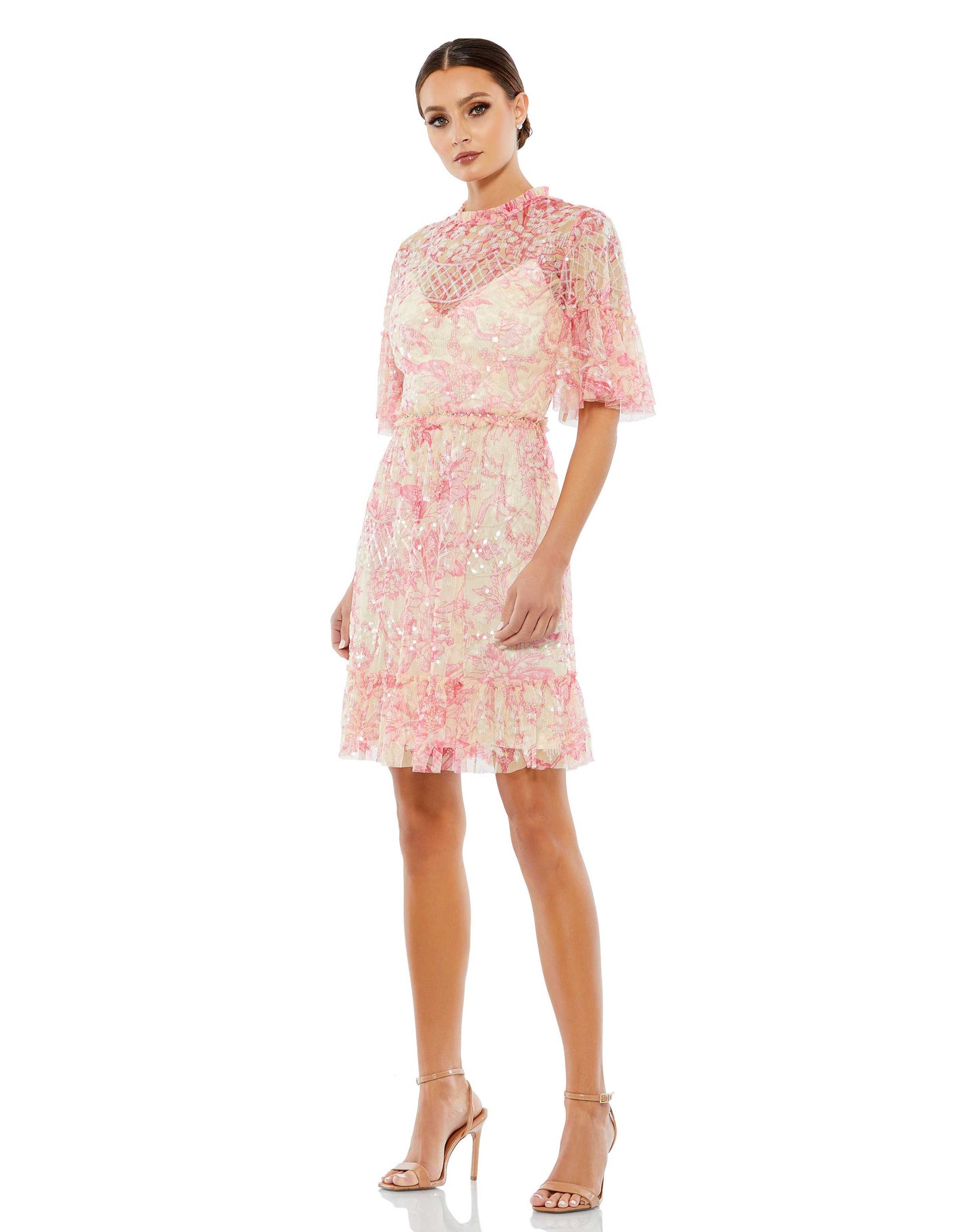 Cocktail Dresses Short Floral Print Cocktail Dress Blush Multi