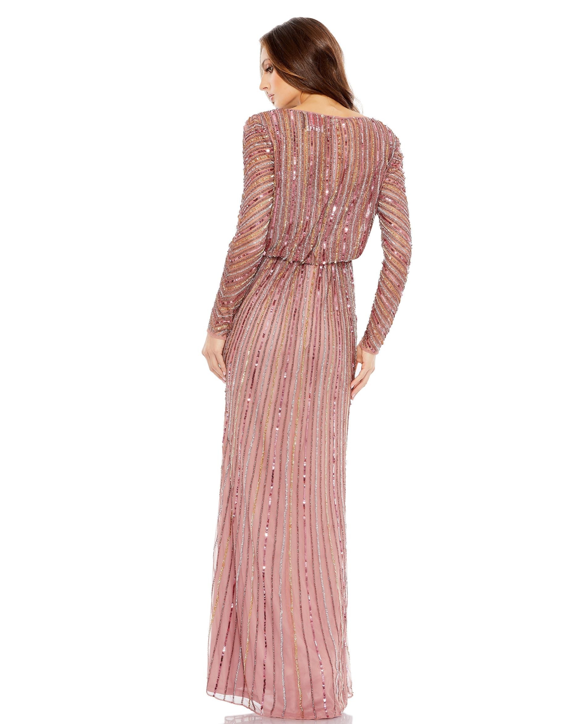 Formal Dresses Long Sleeve Formal Column Gown Rosewood