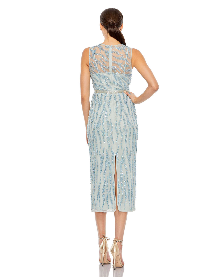 Formal Dresses Beaded Cocktail Midi Dress Ice Blue