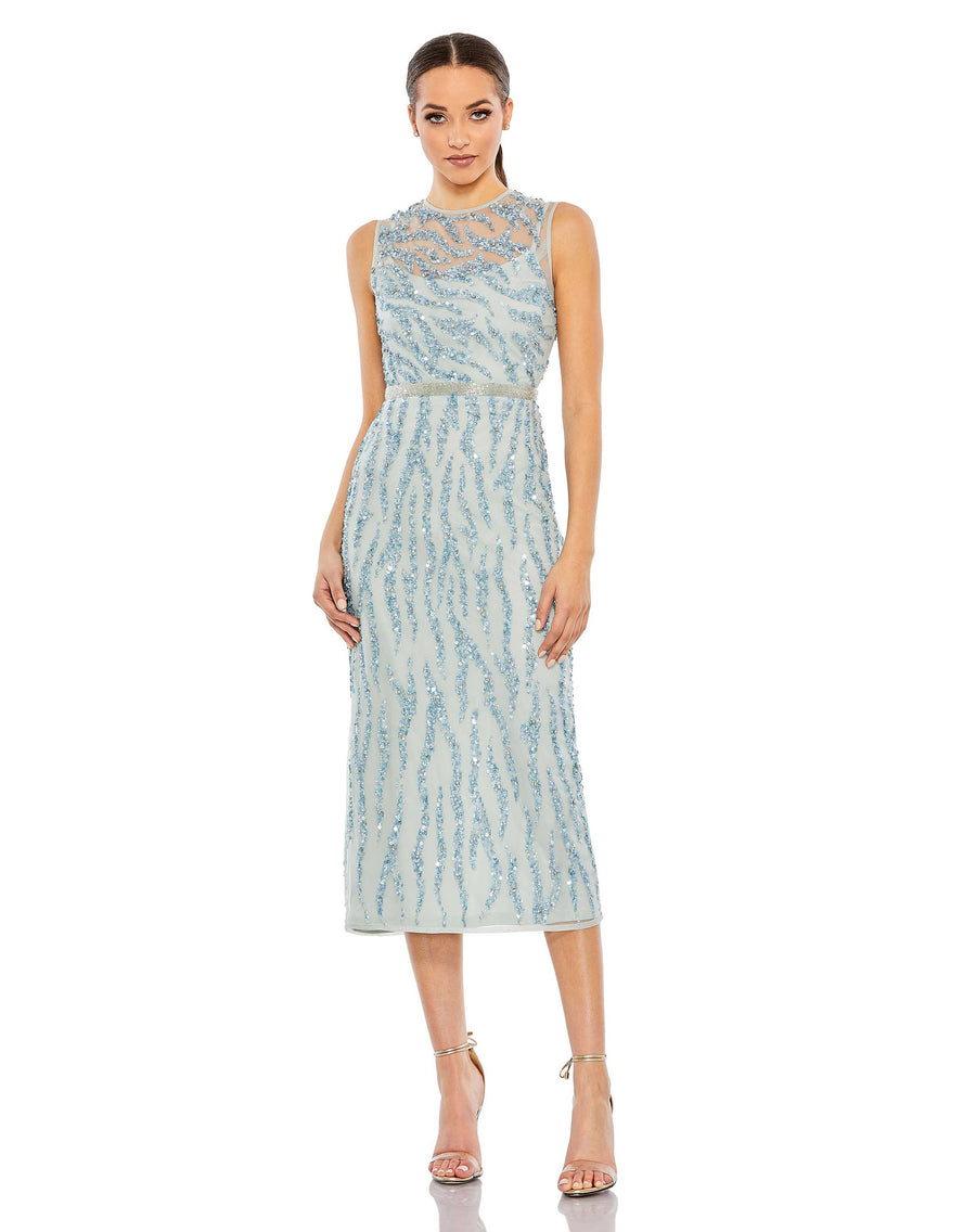 Formal Dresses Beaded Cocktail Midi Dress Ice Blue