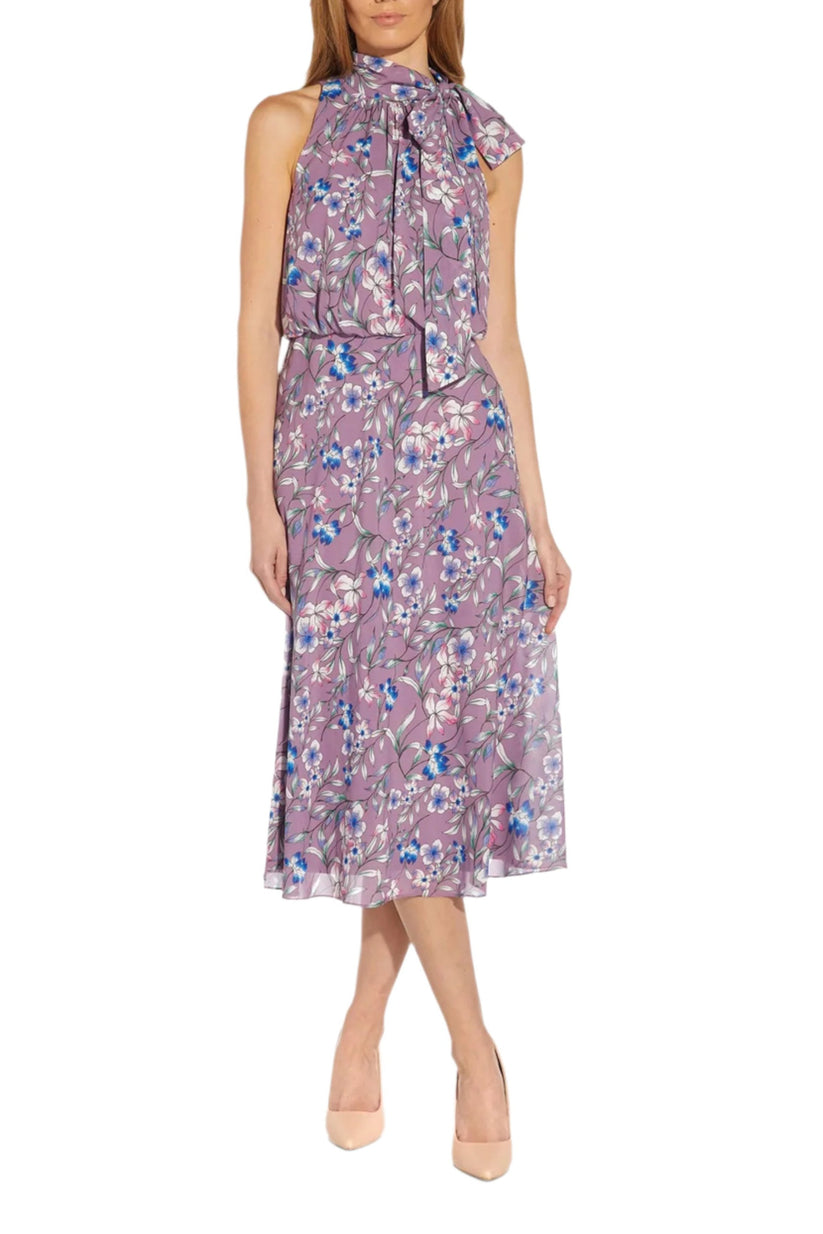 Cocktail Dresses Short Blouson Floral Print Cocktail Dress PURPLE MULTI