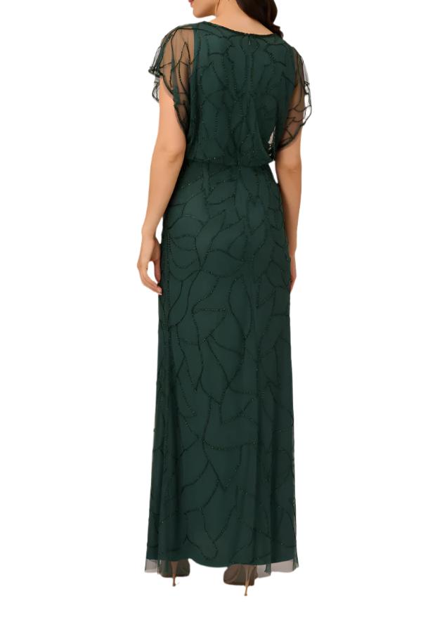 Formal Dresses Long Beaded Blouson Formal Dress DUSTY EMERALD