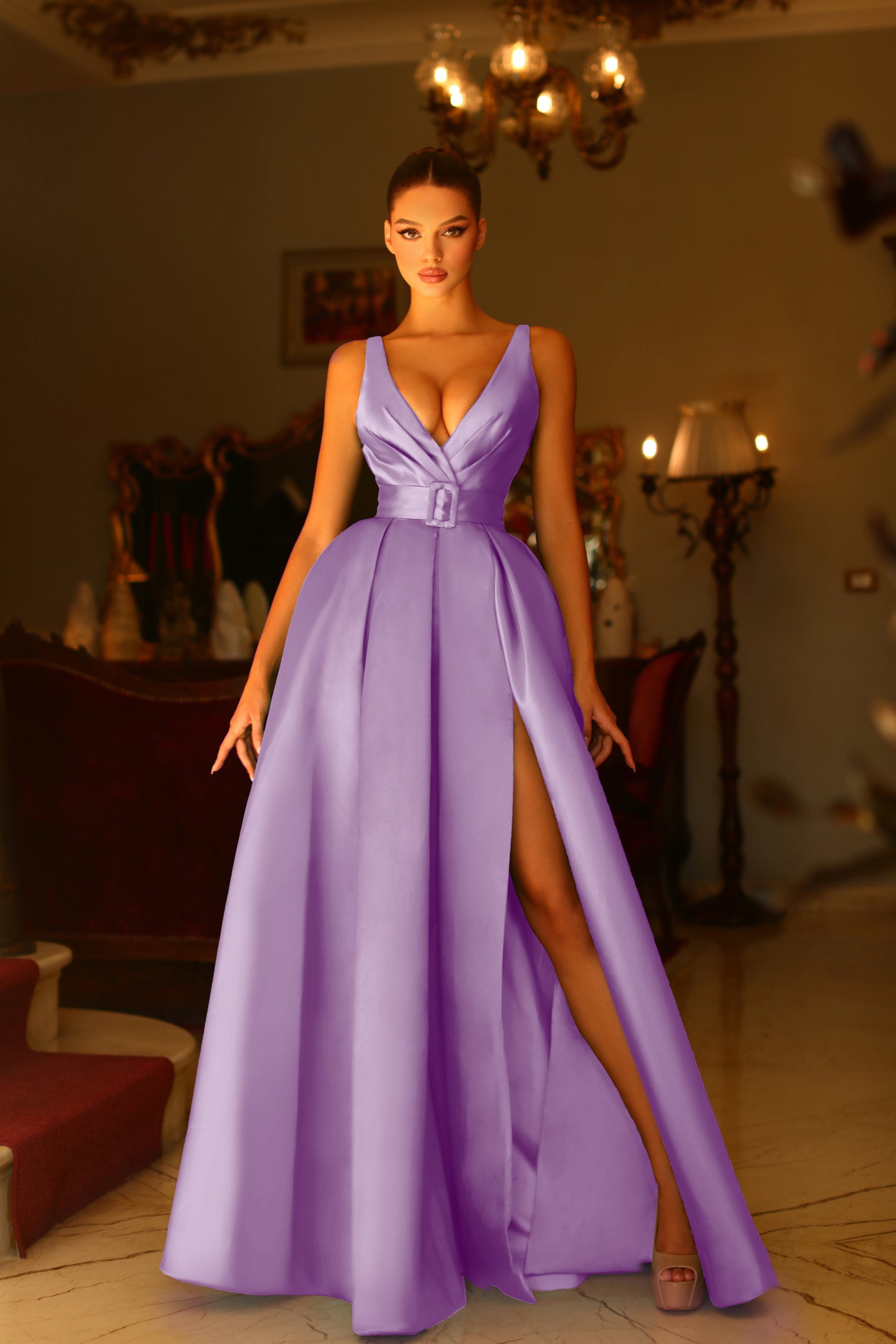 Prom Dresses Long Belt A Line Formal Prom Dress Lilac