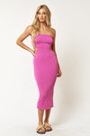 Cocktail Dresses Strapless Cutout Ribbed Midi Dress Fuchsia