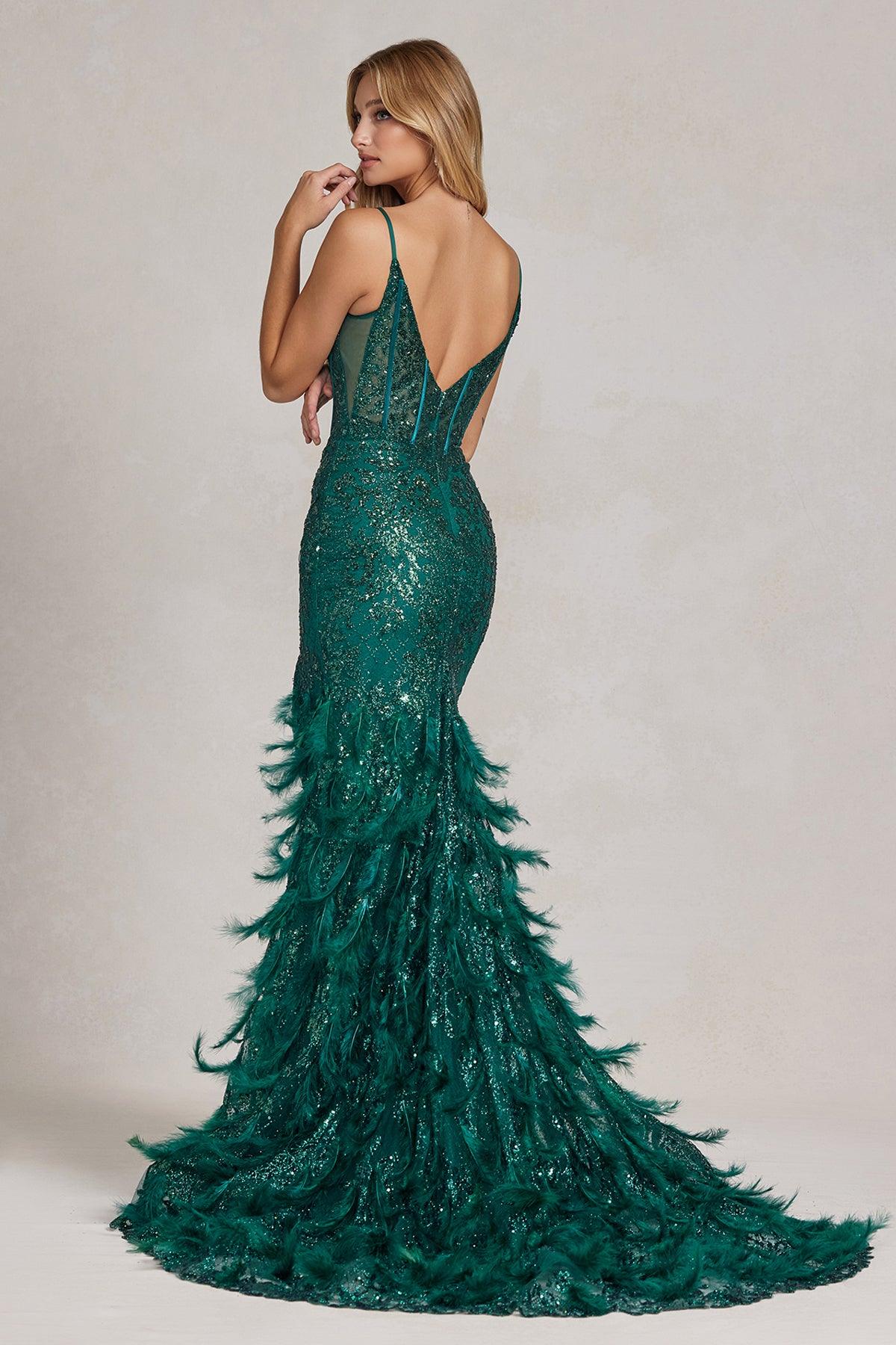 Nox Anabel C1119 Long Spaghetti Strap Sexy Prom Gown Emerald