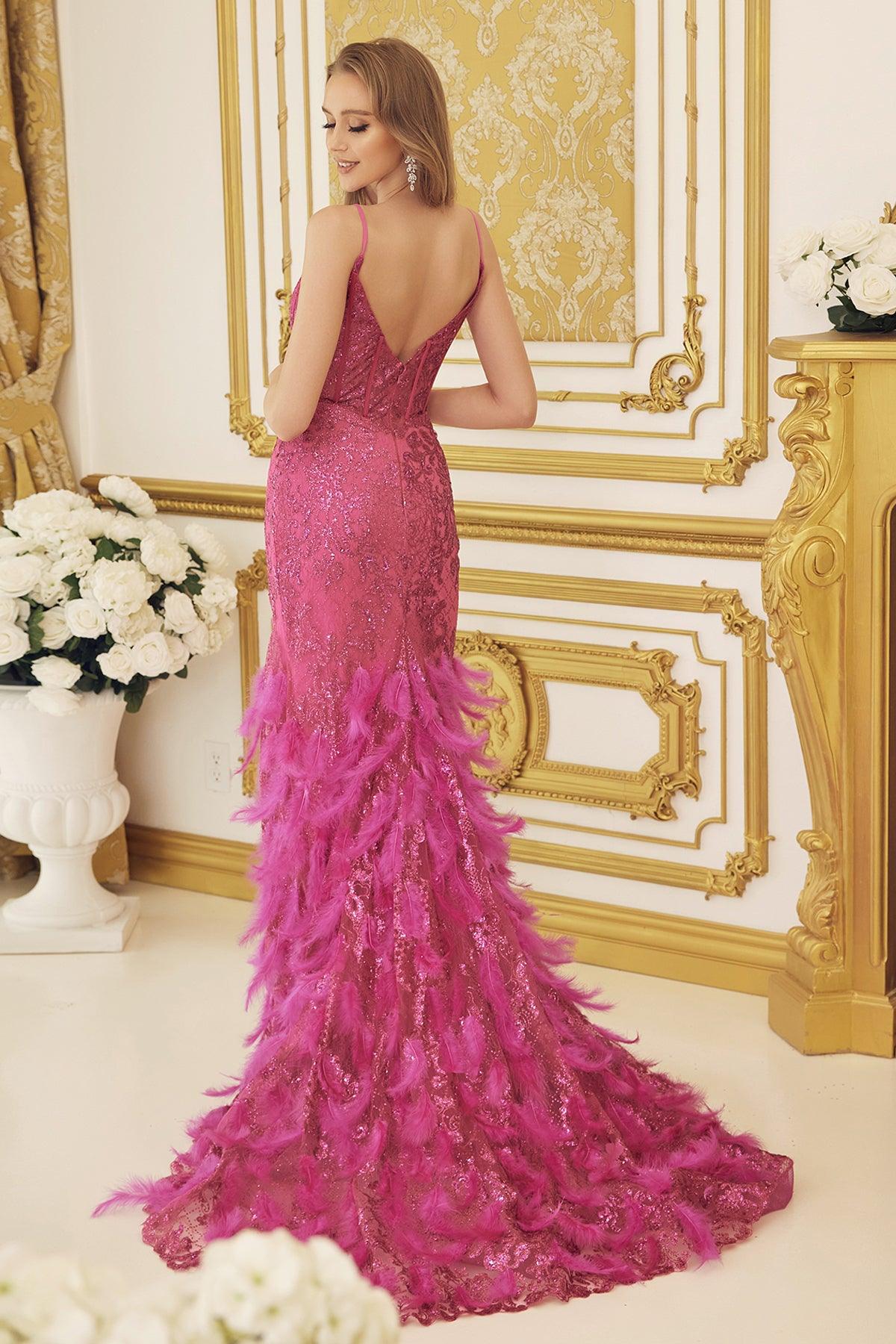 Nox Anabel C1119 Long Spaghetti Strap Sexy Prom Gown Fuchsia