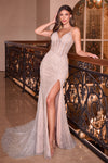 Prom Dresses Fitted Sequins Long Prom Dress Silver Nude