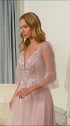 Cinderella Divine CD0182 Long Sleeve Mother of the Bride Long Tulle Dress