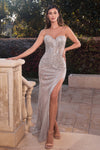 Prom Dresses Long Fitted Prom Dress Silver Nude