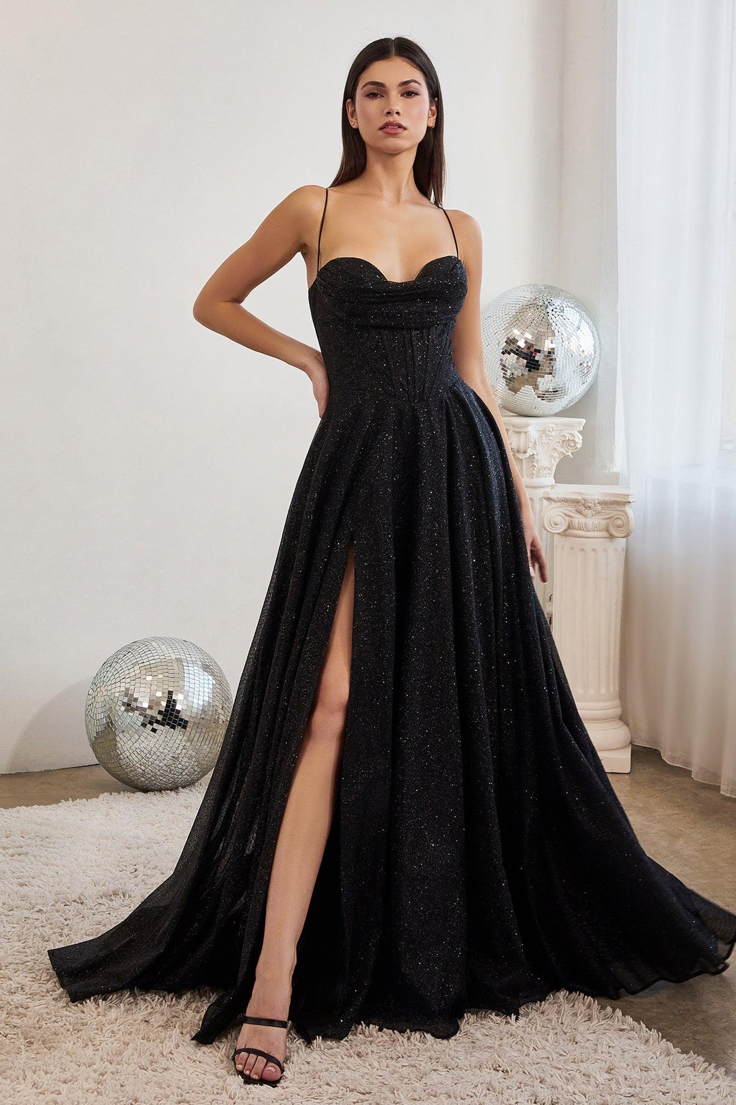 Cinderella Divine CD252 Sparkling Long Evening Prom Gown Black