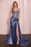 Prom Dresses Long Formal Spaghetti Strap Fitted Prom Dress Smoky Blue