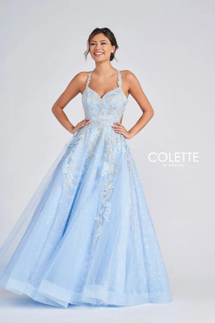 Prom Dresses Beaded Long Prom Halter Formal Dress Ice Blue