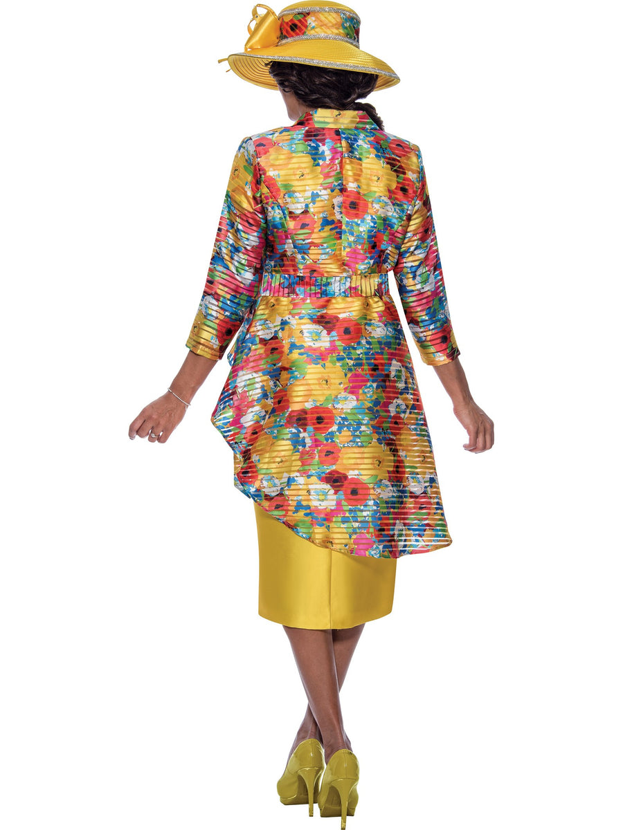 Mother of the Bride Dresses Mother of the Bride Floral Jacket Midi Dress Yellow