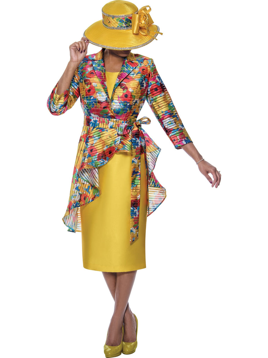 Mother of the Bride Dresses Mother of the Bride Floral Jacket Midi Dress Yellow