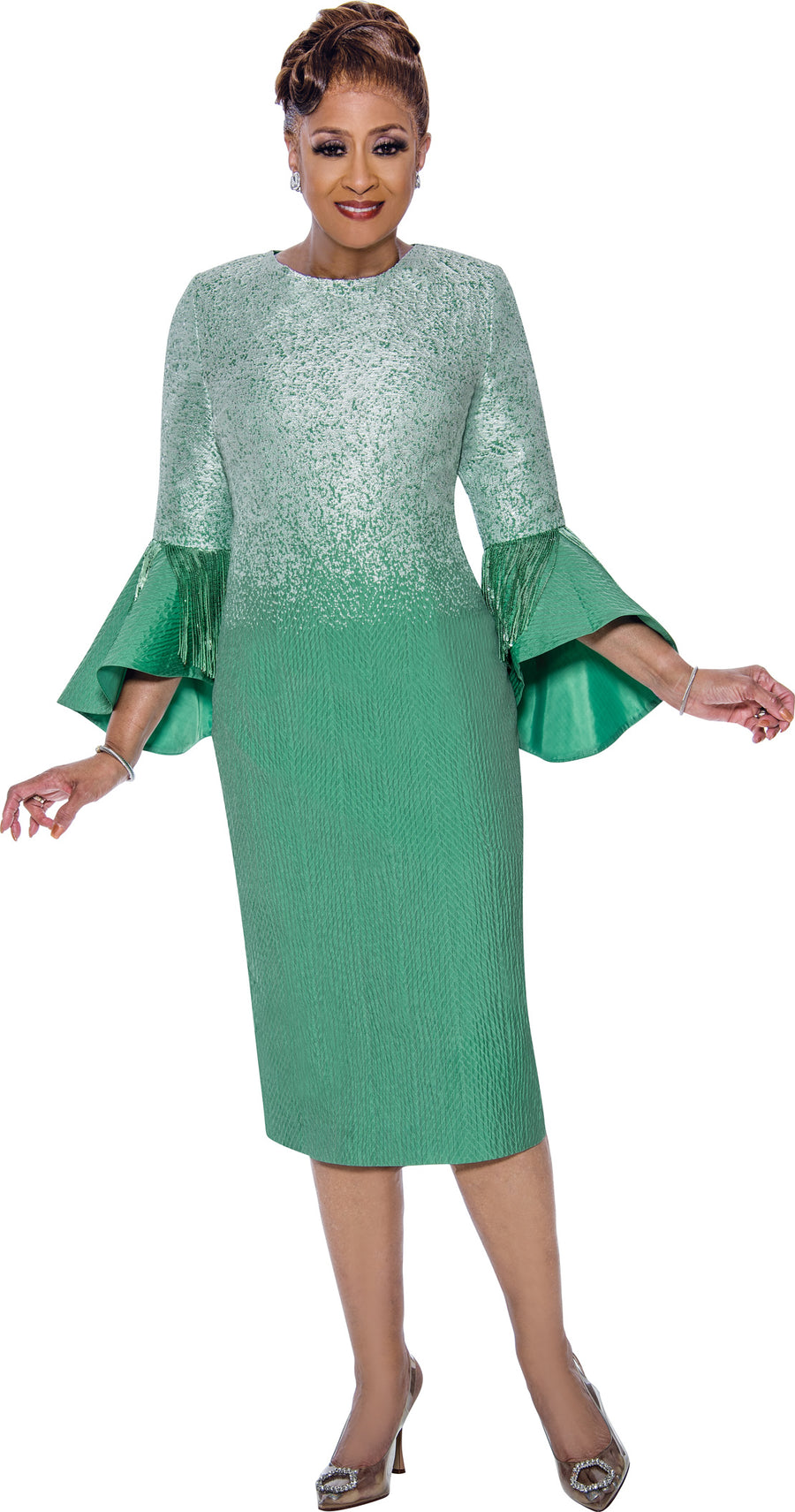 Plus Size Dresses Plus Size Mother of the Bride Fringe Midi Dress Emerald