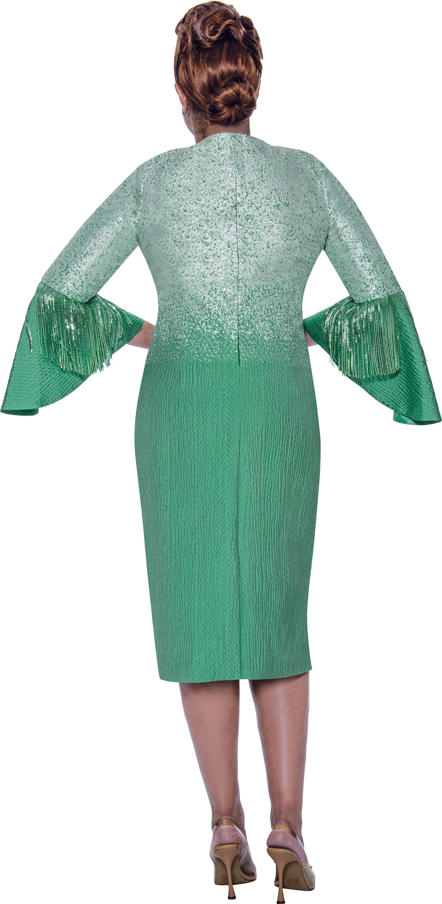 Plus Size Dresses Plus Size Mother of the Bride Fringe Midi Dress Emerald