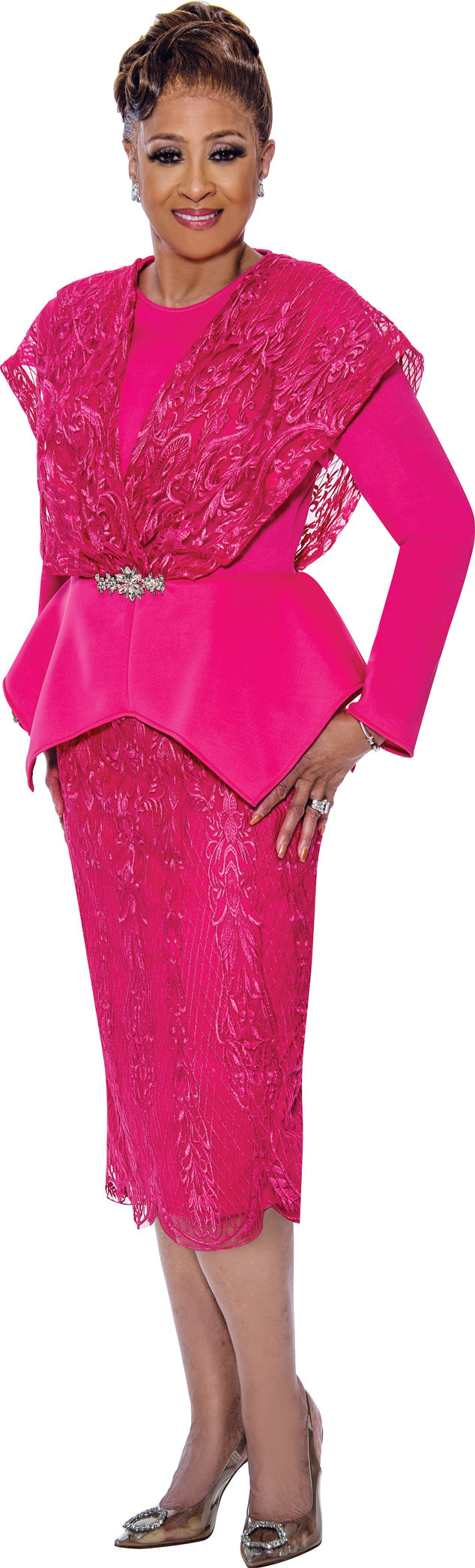 Mother of the Bride Dresses Peplum Mother of the Bride Long Sleeve Dress Hot Pink