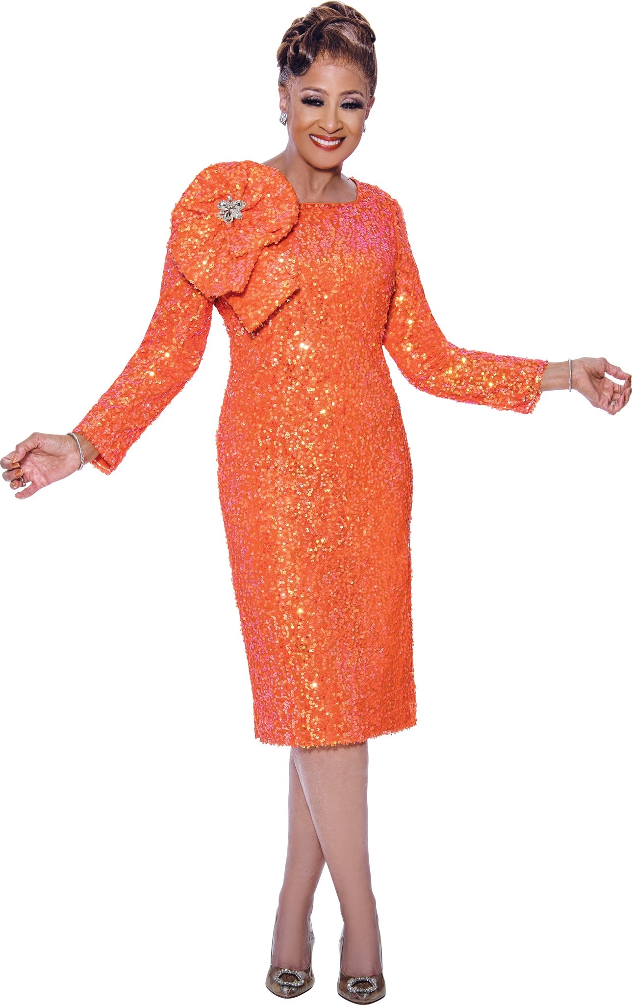 Mother of the Bride Dresses Long Sleeve Mother of the Bride Full Beaded Dress Orange