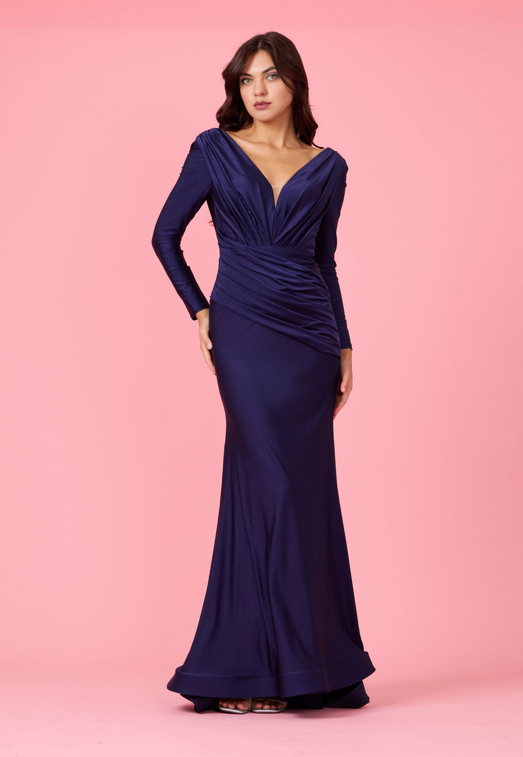 Formal Dresses Long Sleeve Formal Fitted Evening Dress Navy