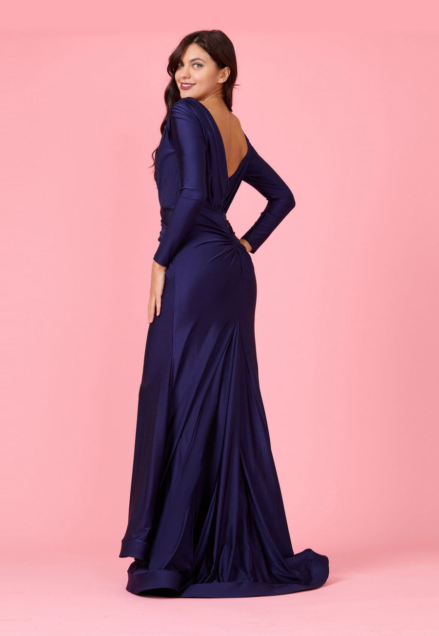 Formal Dresses Long Sleeve Formal Fitted Evening Dress Navy