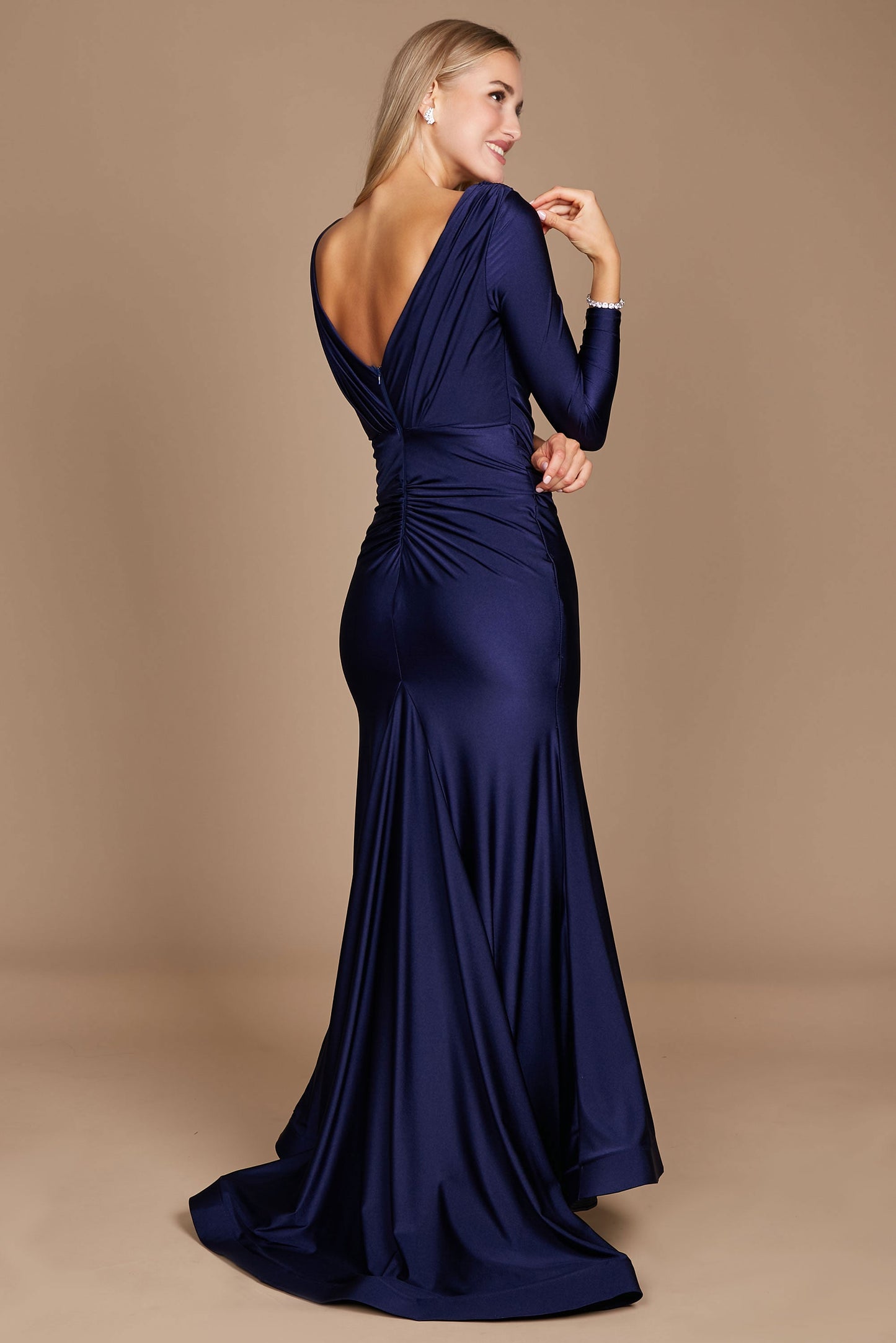 Dylan & Davids Long Sleeve Formal Fitted Evening Dress Navy