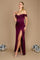 Elegant eggplant satin formal evening dress featuring a corset design, perfect for sophisticated occasions.