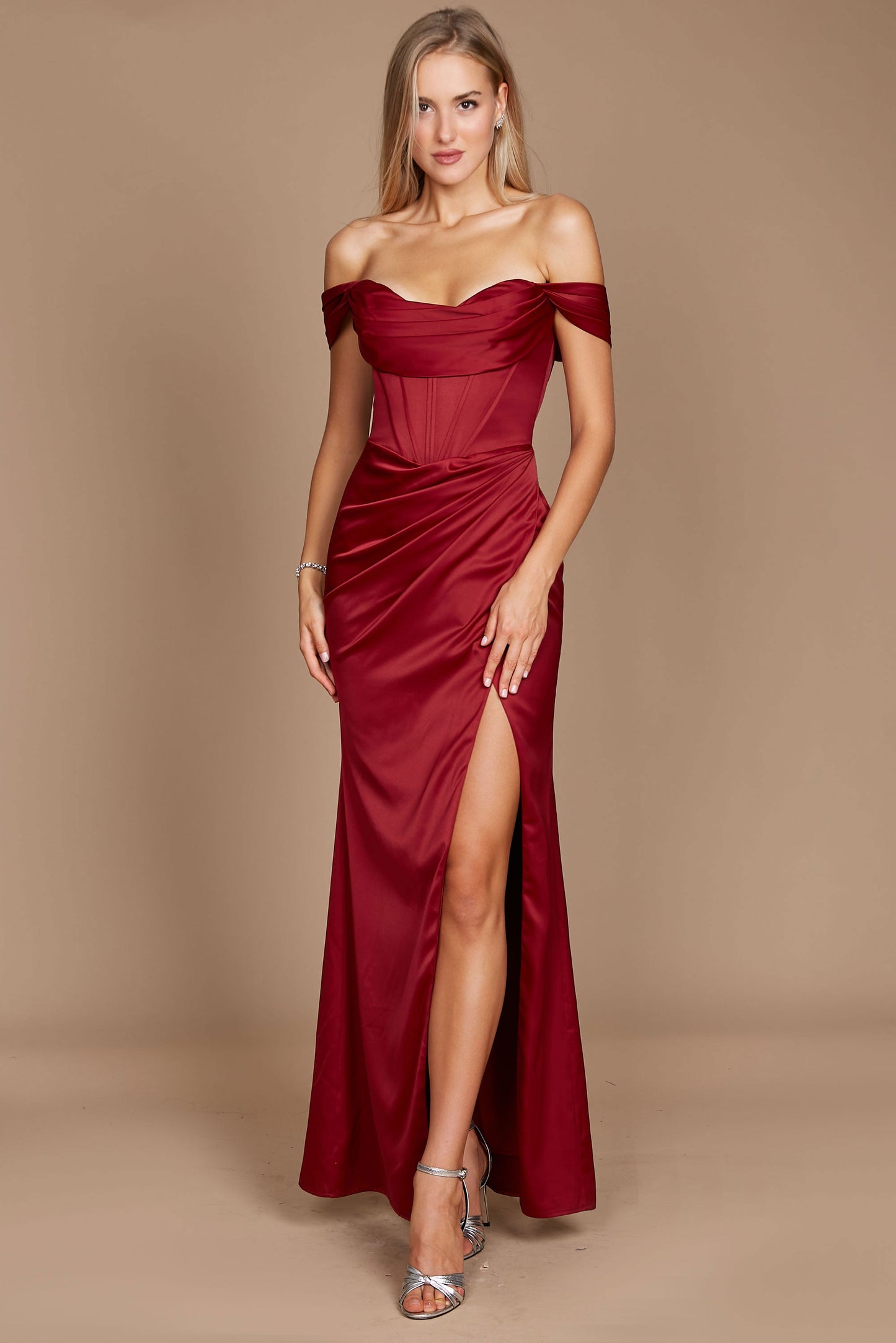 Dylan & Davids Corset Satin Formal Evening Dress Burgundy