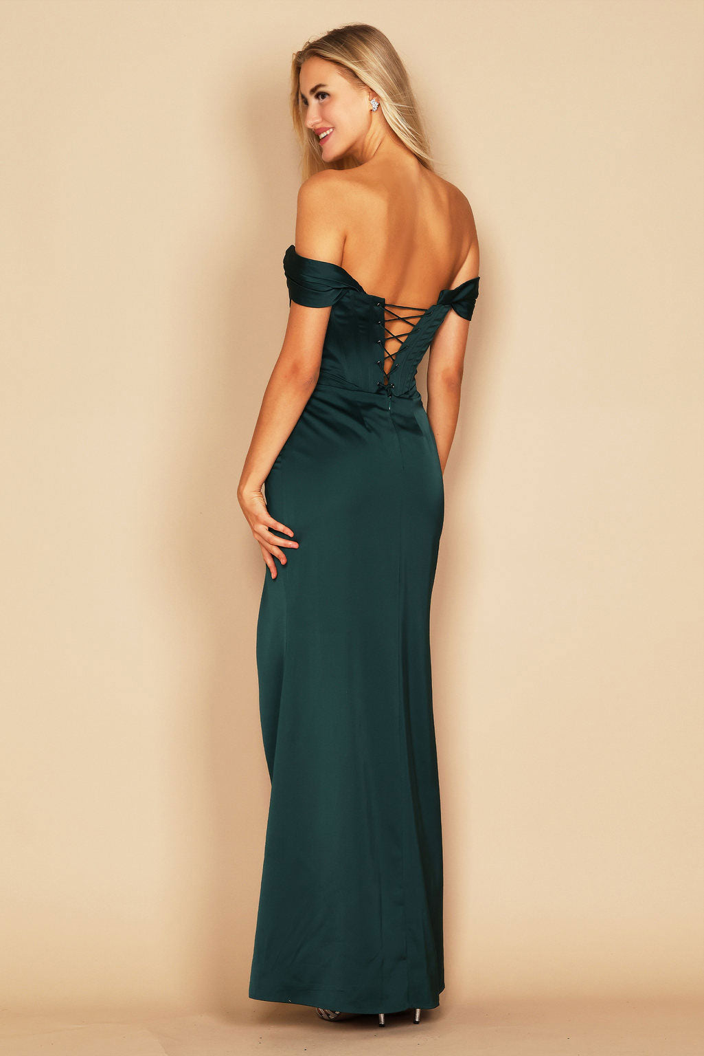 Dylan & Davids Corset Satin Formal Evening Dress Emerald