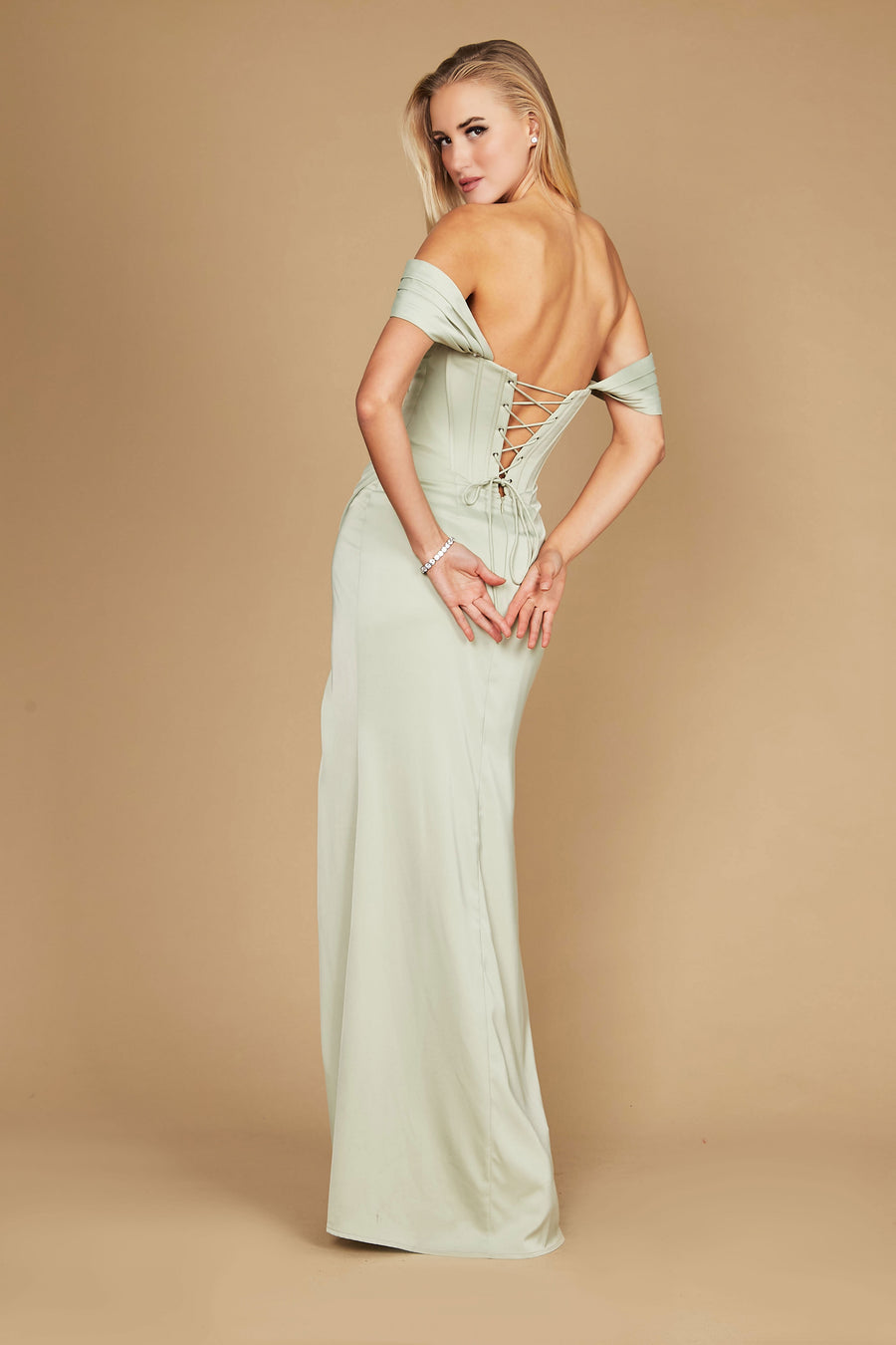 Formal Dresses Corset Satin Formal Evening Dress Sage