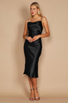 Cocktail Dresses Cowl Neck Satin Midi Formal Cocktail Dress Black