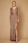 Formal Dresses Long Sleeve Sequin Formal Beaded Dress Bronze