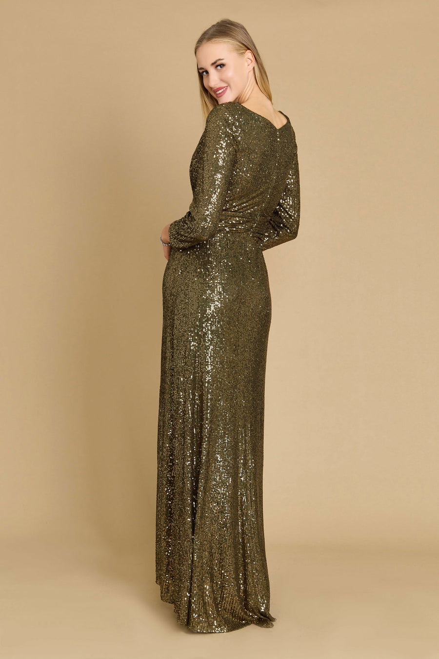 Formal Dresses Long Sleeve Sequin Formal Beaded Dress Olive