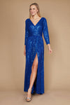 Formal Dresses Long Sleeve Sequin Formal Beaded Dress Royal Blue