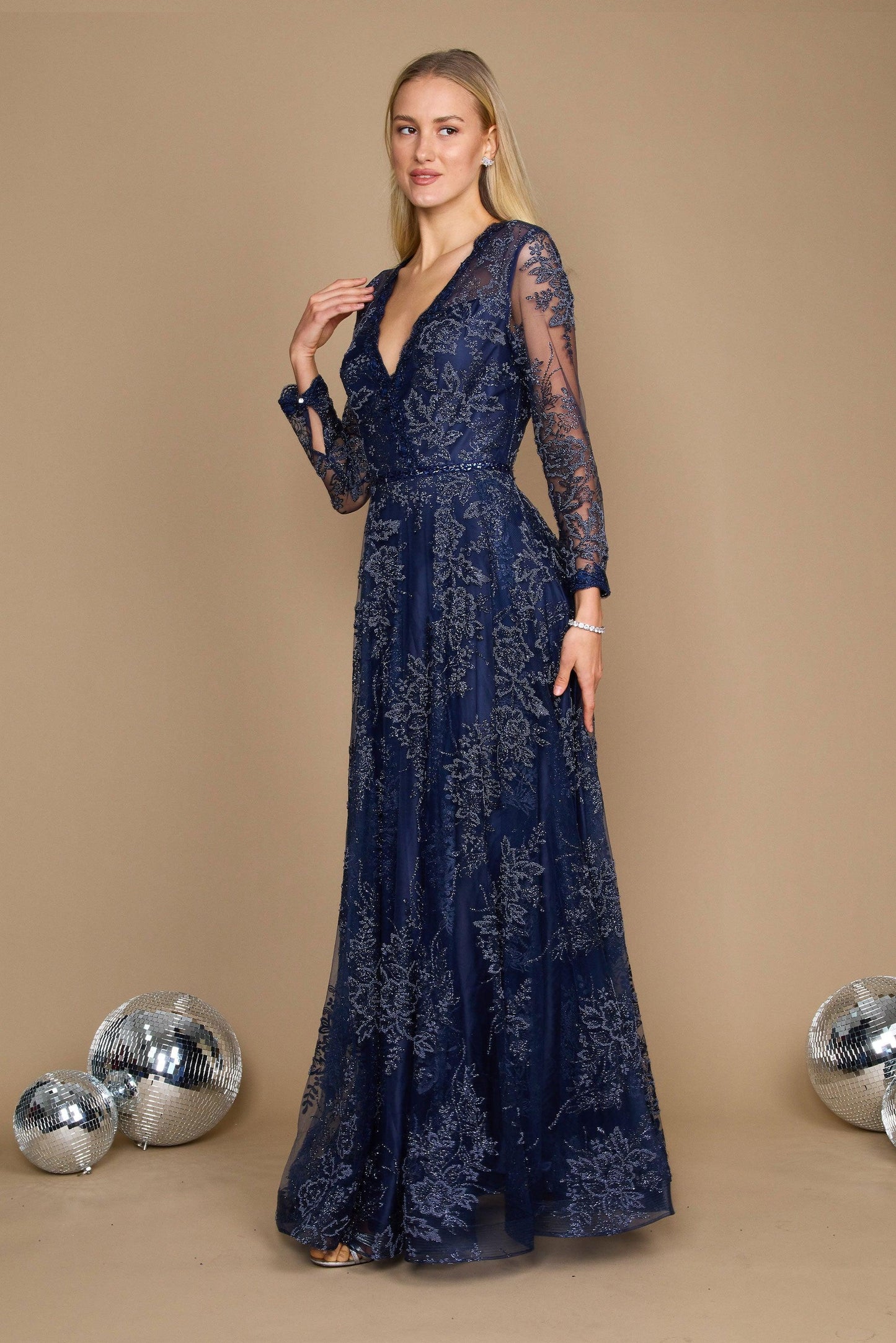 Formal Dresses Long Sleeve Formal Dress Evening Gown Navy