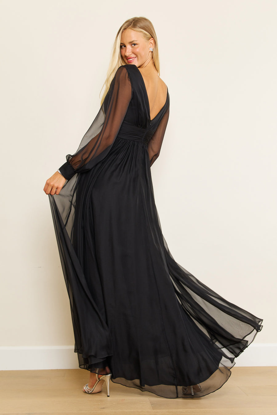 Mother of the Bride Dresses Long Sleeve Chiffon Black Formal Dress Black