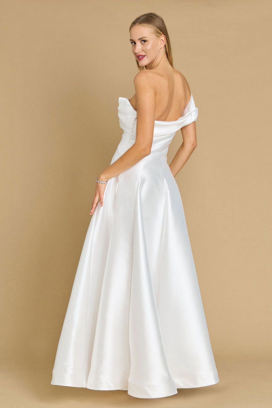 Dylan & Davids One Shoulder Long Formal Ball Gown Evening Dress Off White