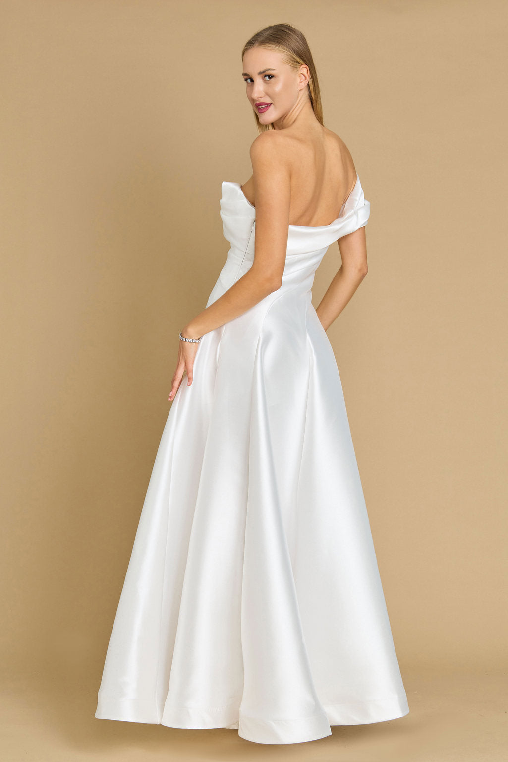 Dylan & Davids One Shoulder Long Formal Ball Gown Evening Dress Off White