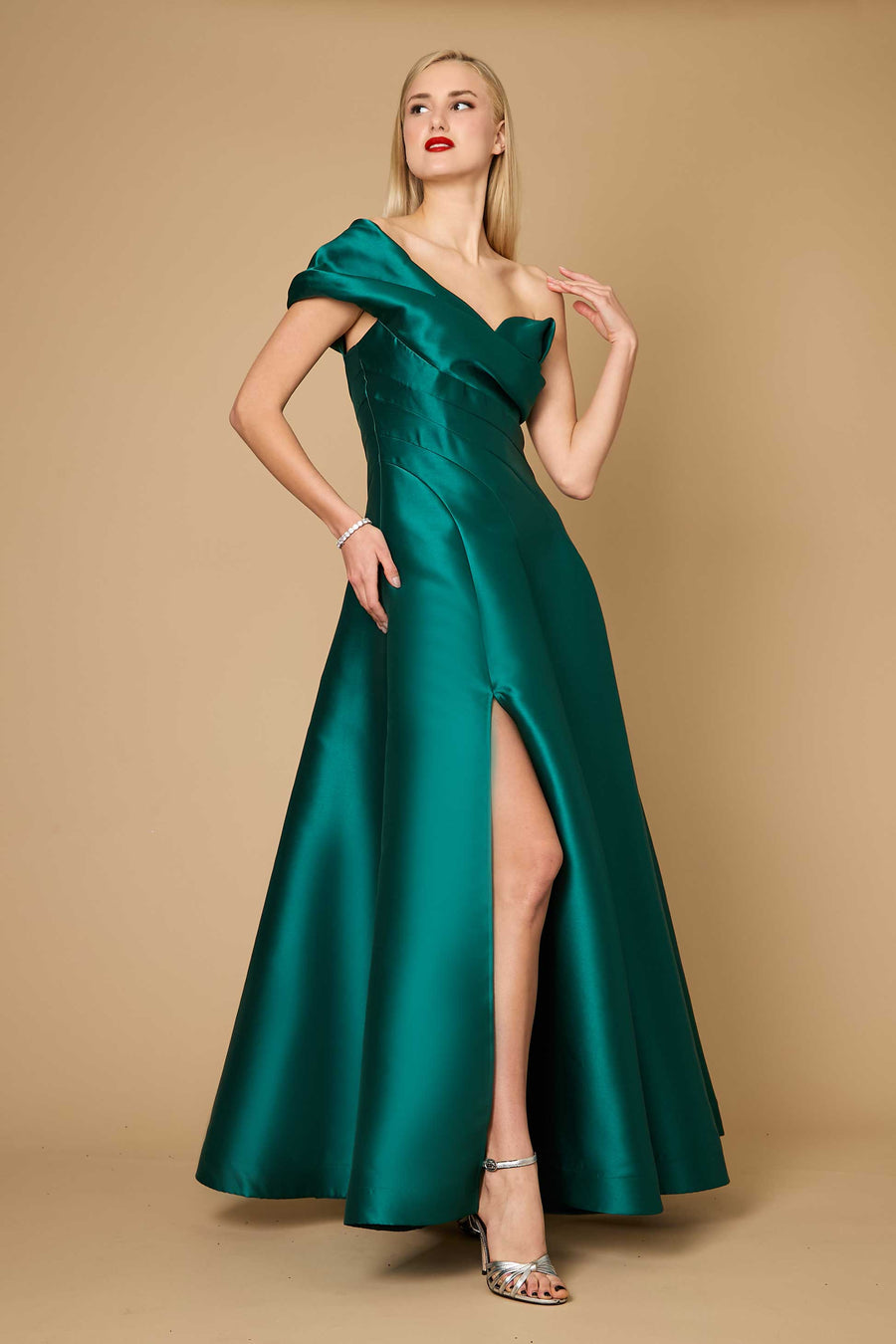 Dylan & Davids One Shoulder Long Formal Ball Gown Evening Dress Emerald Green